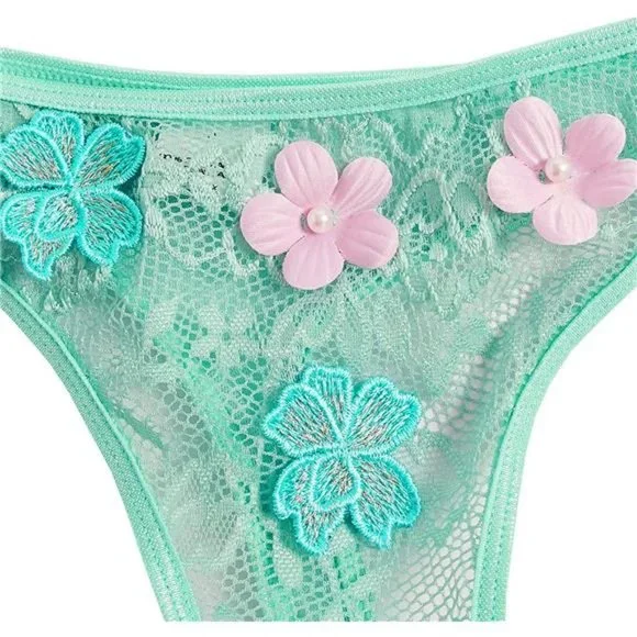 WDIRARA Women's Floral Lace Embroidered Push Up Garter Lingerie Set
